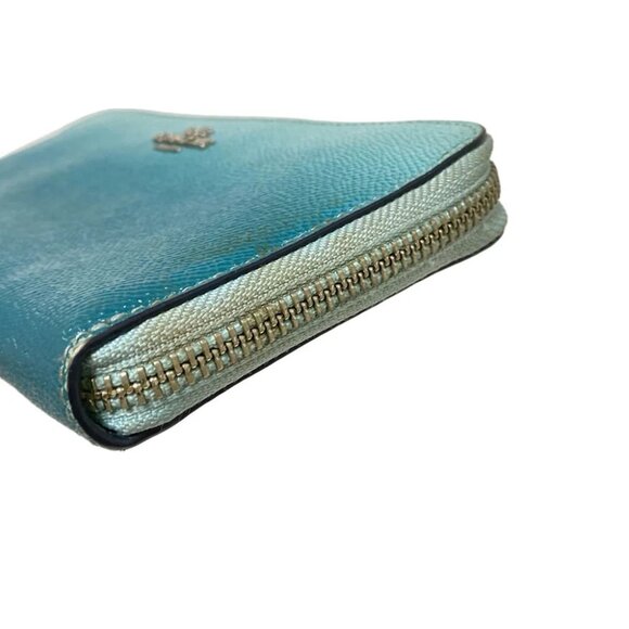 Auth COACH - F22808 Blue Green Leather Long Wallet - Picture 3 of 7